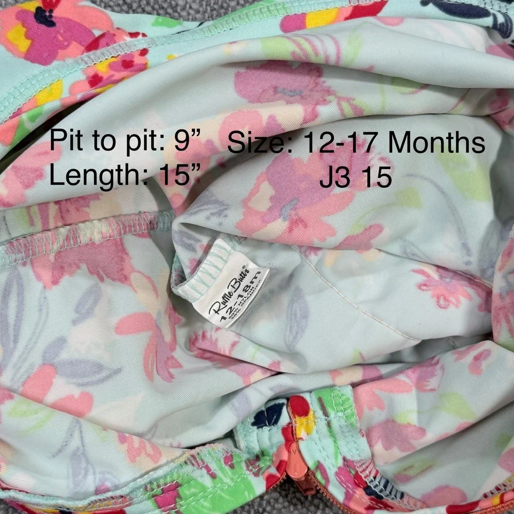 RuffleButts Baby Girls Floral Long Sleeve Rash Guard‎ Swimsuit Mint 12-18M